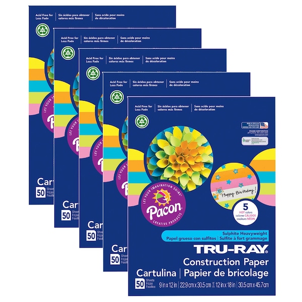Tru-Ray Construction Paper, 5 Colors, 9x12in, PK250